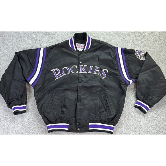 Starter Men Black Snap Button MLB Baseball Sports Colorado Rockies Jacket Size L